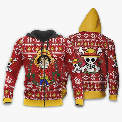 Divesart - Luffy Ugly Christmas Sweater and Hoodie One Piece Anime Xmas