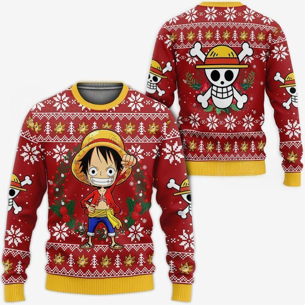 Divesart - Luffy Ugly joulupaita ja huppari One Piece Anime Xmas