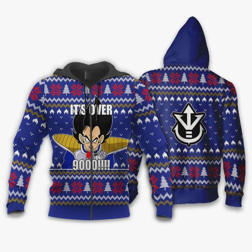 Divesart - Vegeta Ugly Christmas Sweater and Hoodie It's Over 9000 Funny DBZ Xmas Gift