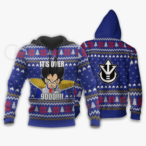 Divesart - Vegeta Ugly Christmas Sweater and Hoodie It's Over 9000 Funny DBZ Xmas Gift
