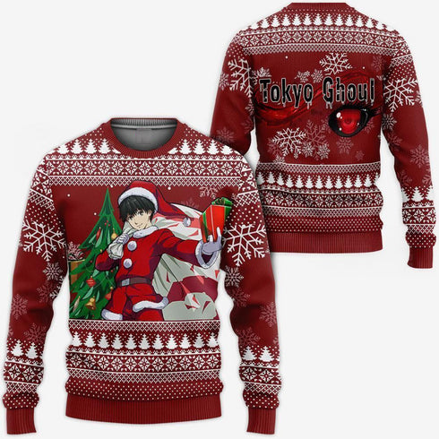 Divesart - Ken Kaneki Santa Ugly Christmas villapaita ja huppari Tokyo Ghoul Anime Xmas