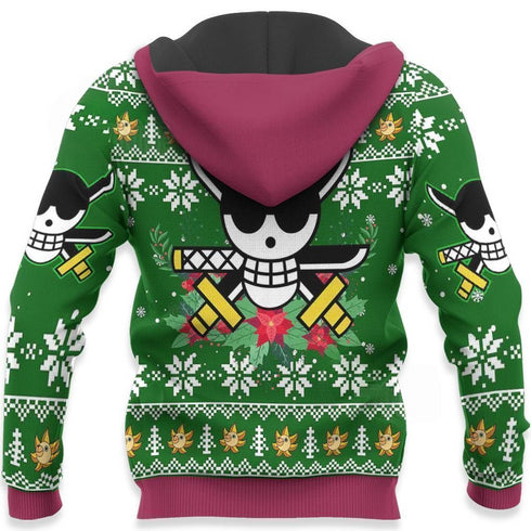 Divesart - Happy Zoro Ugly Christmas villapaita ja huppari One Piece Anime Xmas