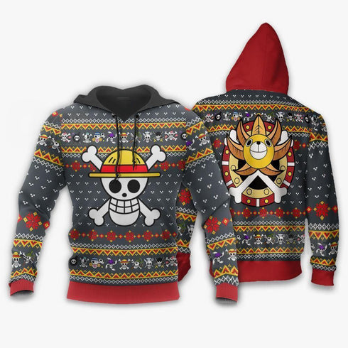 DivesArt - One Piece Ugly Christmas Sweater och Hoodie Straw Hat Priate Xmas Hoodie