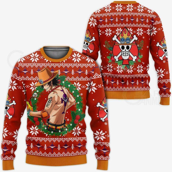 Divesart - Portgas Ace Ugly Christmas Sweater y sudadera con capucha One Piece Anime Xmas