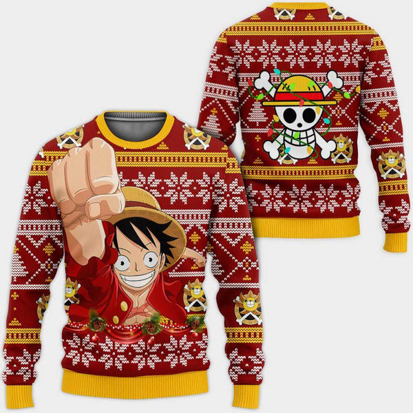 Divesart - Monkey Luffy Ugly Christmas Suéter y sudadera con capucha personalizados One Piece Anime Christmas Gifts
