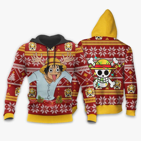 DivesArt - Reindeer Luffy Ugly Christmas Sweater och Hoodie Custom One Piece Anime Xmas Presenter