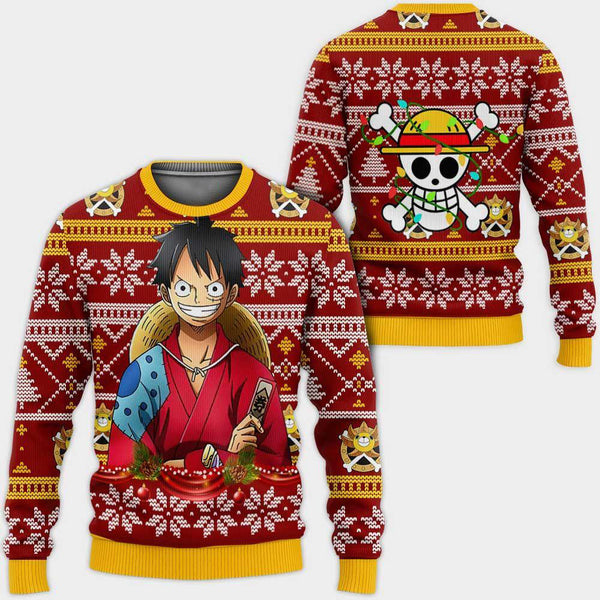Divesart - Luffy Ugly Christmas Sweater en Hoodie Custom Wano One Piece Anime Xmas Gifts