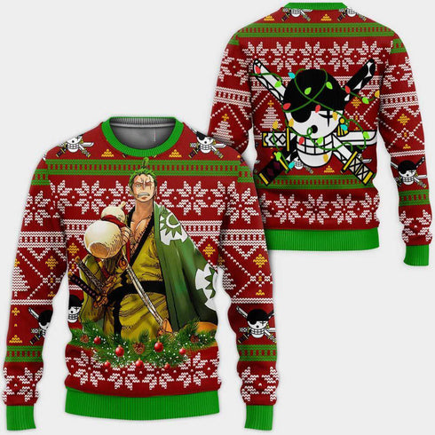 Divesart - Zoro Ugly Christmas Sweater en Hoodie Custom Wano One Piece Anime Xmas Gifts