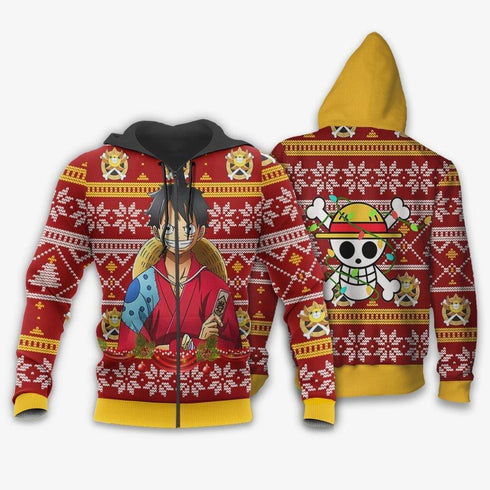 Divesart - Luffy Weihnachtspullover und Hoodie Custom Wano One Piece Anime Weihnachtsgeschenke
