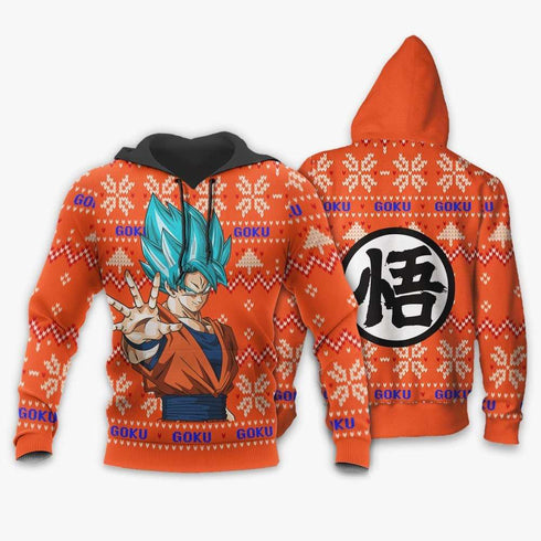 Divesart - Goku Blue Ugly Christmas Sweater and Hoodie Custom Anime DB Xmas Gifts