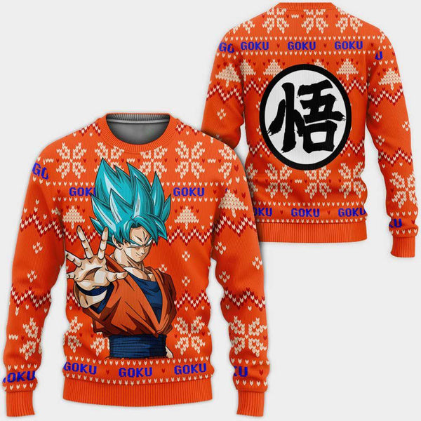 Divesart - Goku blau Weihnachtspullover und Hoodie Custom Anime Dragon Ball Weihnachtsgeschenke