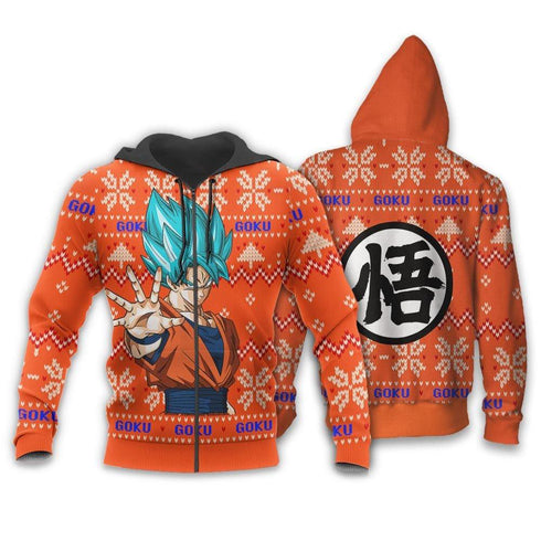 Divesart - Goku Blue Ugly Christmas Sweater and Hoodie Custom Anime DB Xmas Gifts