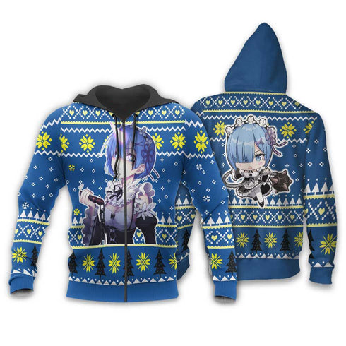 Divesart - Re Zero Rem Weihnachtspullover und Hoodie Custom Anime Weihnachten Geschenke