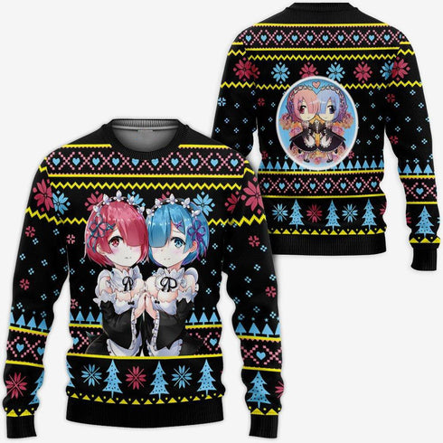 Divesart - Re Zero Rem Ram Weihnachtspullover und Hoodie Custom Anime Weihnachten Geschenke