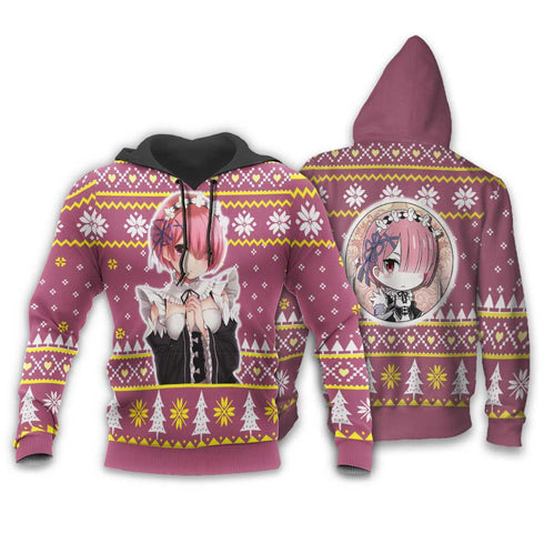 Divesart - Re Zero Ram Weihnachtspullover und Hoodie Custom Anime Weihnachten Geschenke
