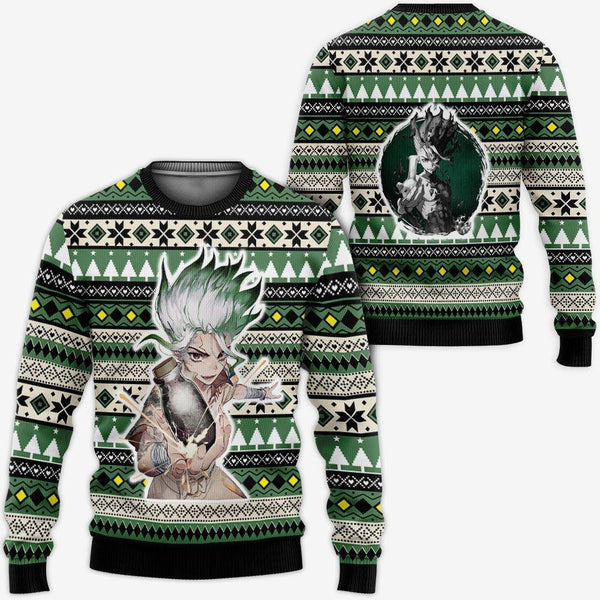 Divesart - Senku Ishigami Ugly Christmas Sweater y Hoodie Custom Anime Dr Stone Regalos de Navidad