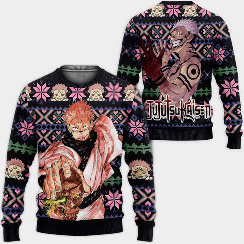 Divesart - Ryomen Sukuna Ugly Christmas Sweater en Hoodie Custom Anime Jujutsu Kaisen Xmas Gifts