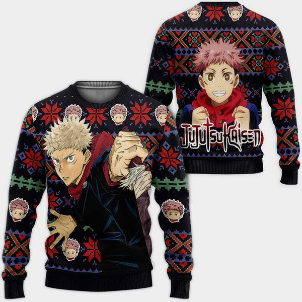 Divesart - Yuji Itadori Ugly Christmas pusero ja huppari Custom Anime Jujutsu Kaisen joululahjat