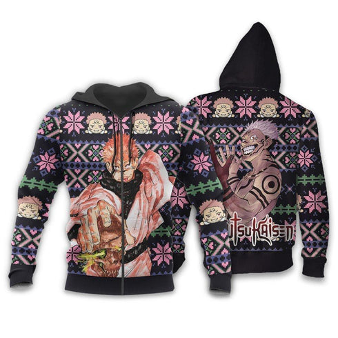 Divesart - Ryomen Sukuna Ugly Christmas Sweater en Hoodie Custom Anime Jujutsu Kaisen Xmas Gifts