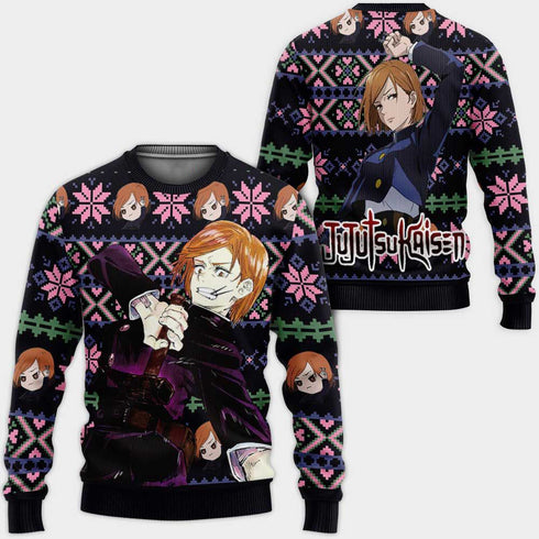 Divesart - Nobara Kugisaki Ugly Christmas Sweater en Hoodie Custom Anime Jujutsu Kaisen Xmas Gifts