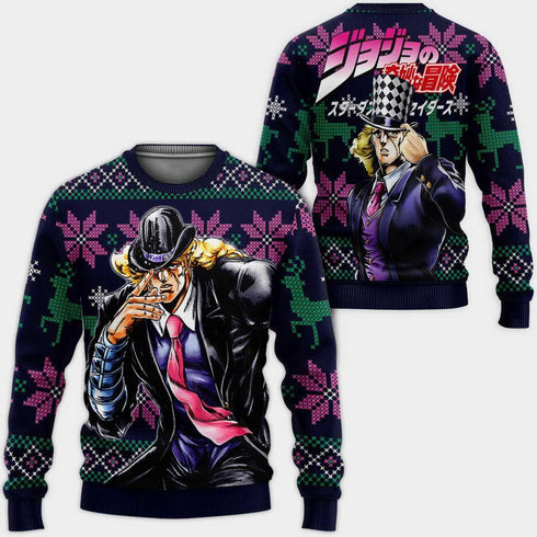 Divesart - Robert Speedwagon Ugly Christmas Sweater en Hoodie Custom Anime Jojo's Bizzare Adventure Xmas Gifts