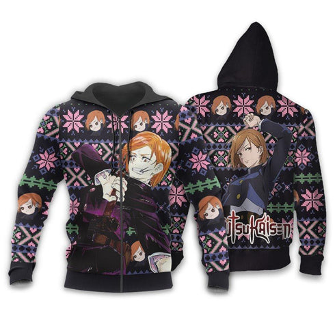 Divesart - Nobara Kugisaki Ugly Christmas Sweater en Hoodie Custom Anime Jujutsu Kaisen Xmas Gifts