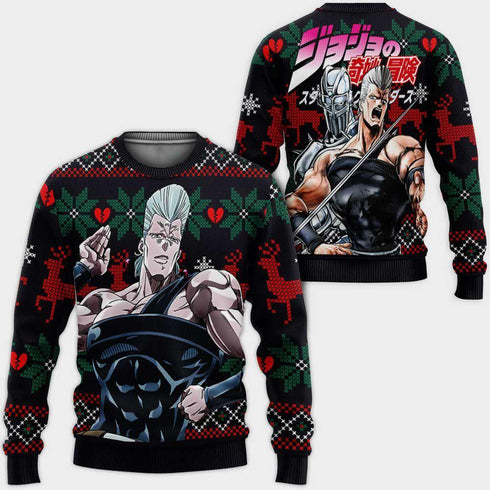 Divesart - Jean Pierre Polnareff Ugly Christmas Sweater y Hoodie Custom JoJo's Bizzare Adventure Anime Regalos de Navidad