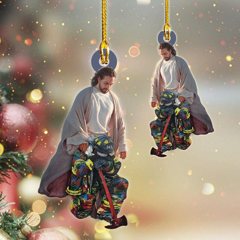 giftngon - Personalized Firefighter with Christ Christmas Ornament | Custom Shaped Ornament New