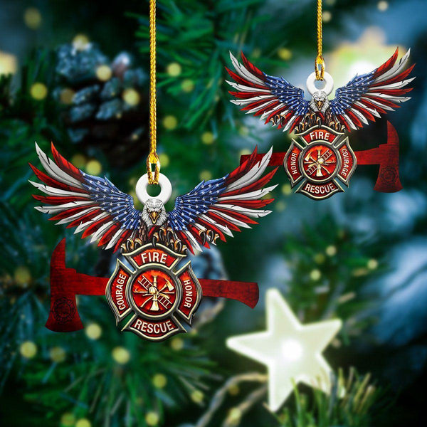 giftngon - Personalized Firefighter Eagle Christmas Ornament | Custom Shaped Ornament New V1