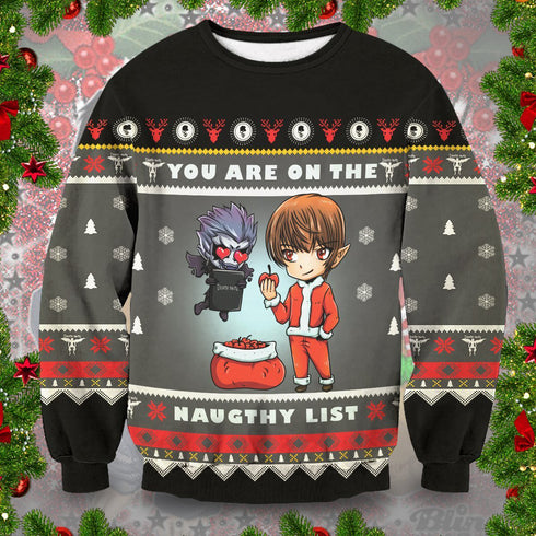 Divesart - Yagami Naughty List Maglione di lana unisex - Brutto maglione natalizio