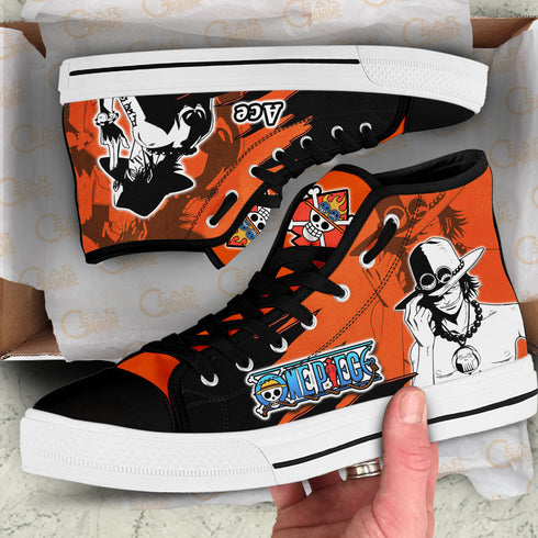 Portgas D. Ace High Top Shoes OP Custom Anime Sneakers Mix Manga