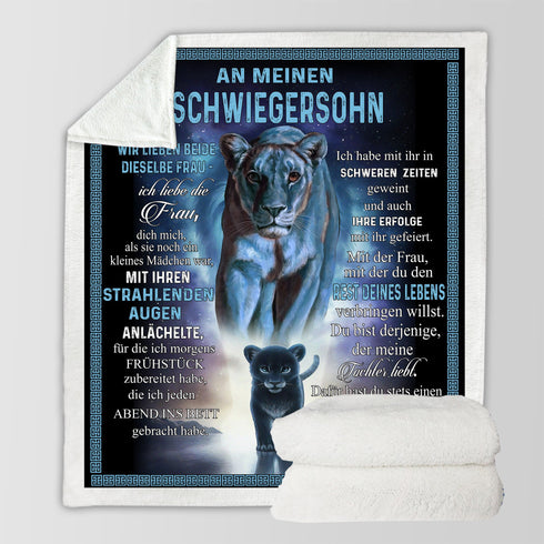 "An meinen Schwiegersohn" Decke - Löwe und Junglöwe