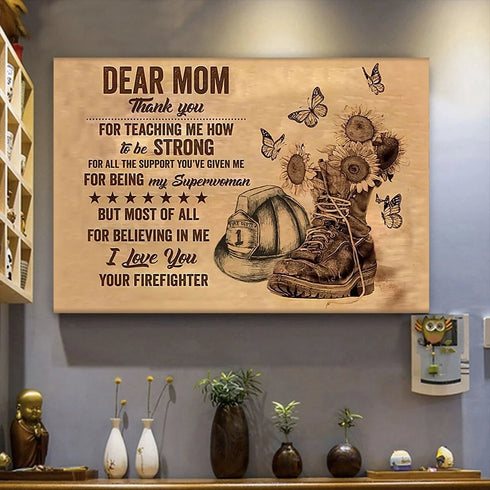 Dear Mom Firefighter - Gift For Mom For Mother's Day, Best Idea For Home Decor For Family - Matte Canvas Premium Wall Art Canvas