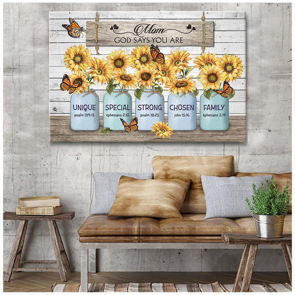 Mom God Says You Are Unique - Gift For Mom , Gift For Family , Gift For Home Decor - Horizontal Canvas Matte Canvas Wall Art