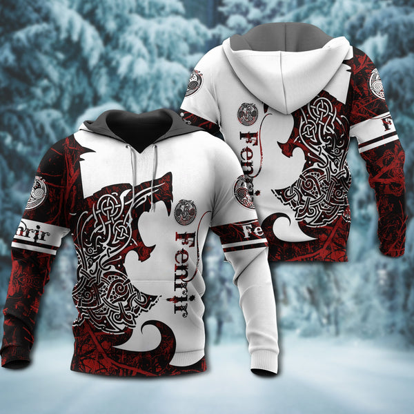 Viking Wolf legend red and white style - Hoodie - HOOD04NGA291021