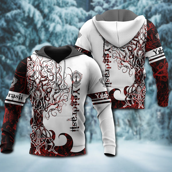 Viking Yggdrasil legend red and white style - Hoodie - HOOD01NGA291021