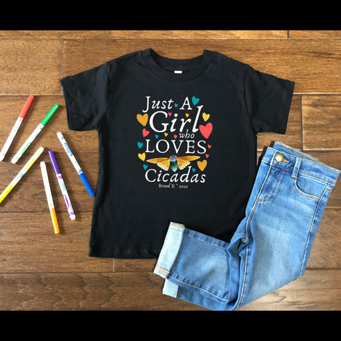 Cicada Just A Girl Who Loves Cicadas Funny Brood X 2021 Eastern USA Bug Insect Lover Cicada Kids Softstyle Tee