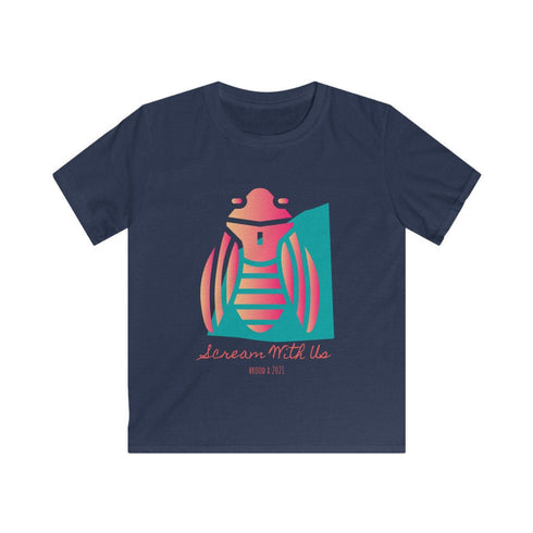 Cicada Scream With Us Brood X 2021 Eastern USA Cicadas Entomologist Bug Lover Insect Funny Soft-Style Kid Tee