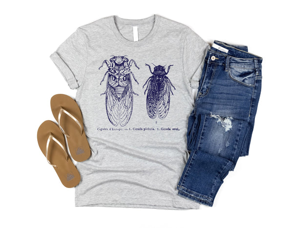 Cicada Illustration Unisex T-Shirt, Cute Insect Bug Cicada Swarm 2021 Printed Graphic Tee
